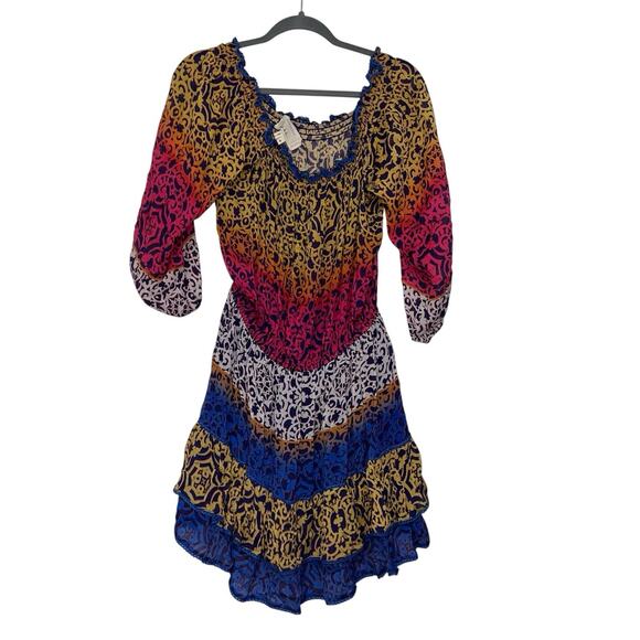 Nicole Miller Artelier Dress Size M Multicolored Leopard Sheer Mini Off Shoulder - Picture 1 of 12